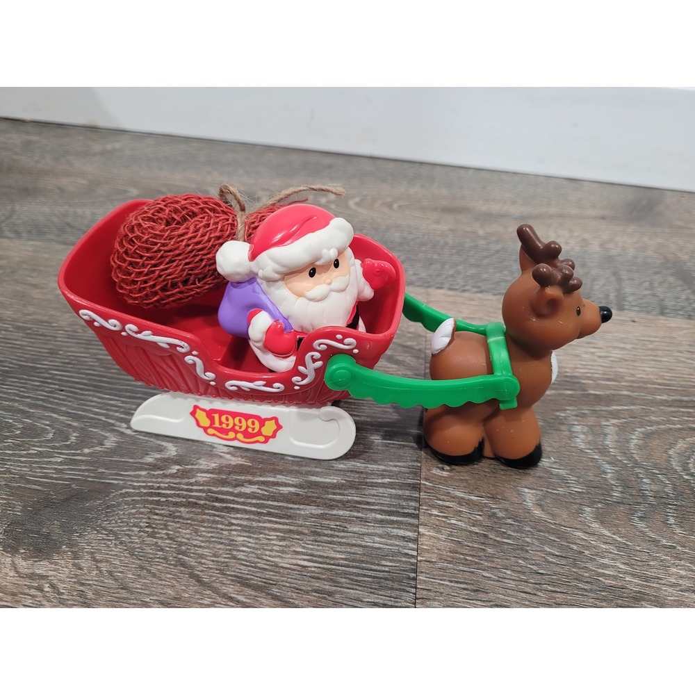 Fisher Price Little People Santa Claus Sleigh Reindeer 1999 Christmas Toy Set